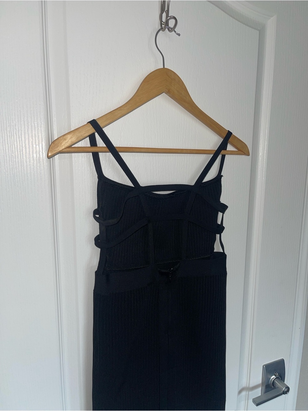 TIGER MIST Classic Black Ribbed Mini Dress with Strappy Sides and Back Medium - Picture 7 of 11